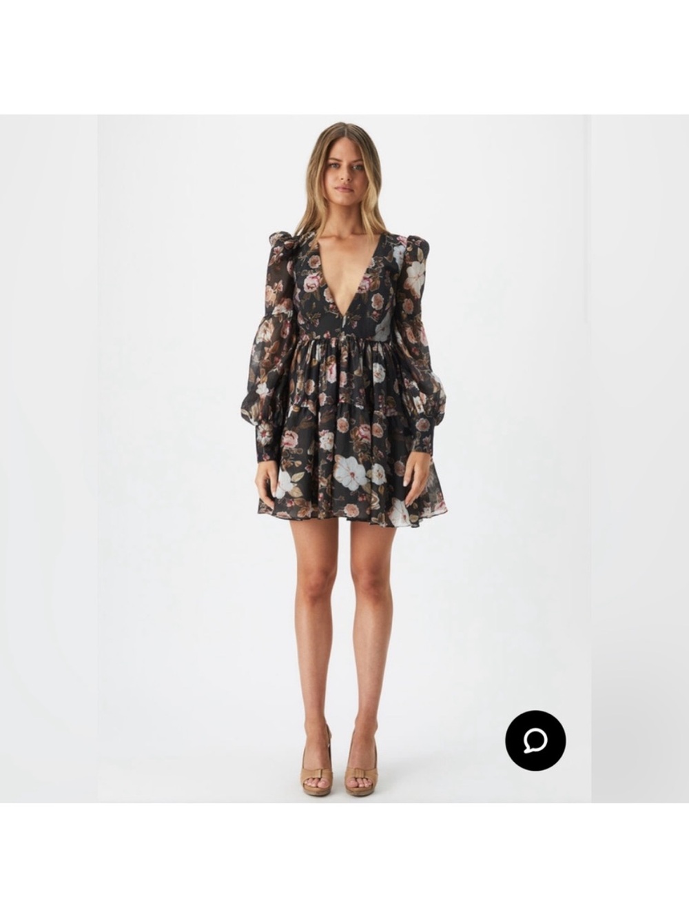 Bardot Reign Floral BalloonSleeve Minidress Dark Vintage size 2